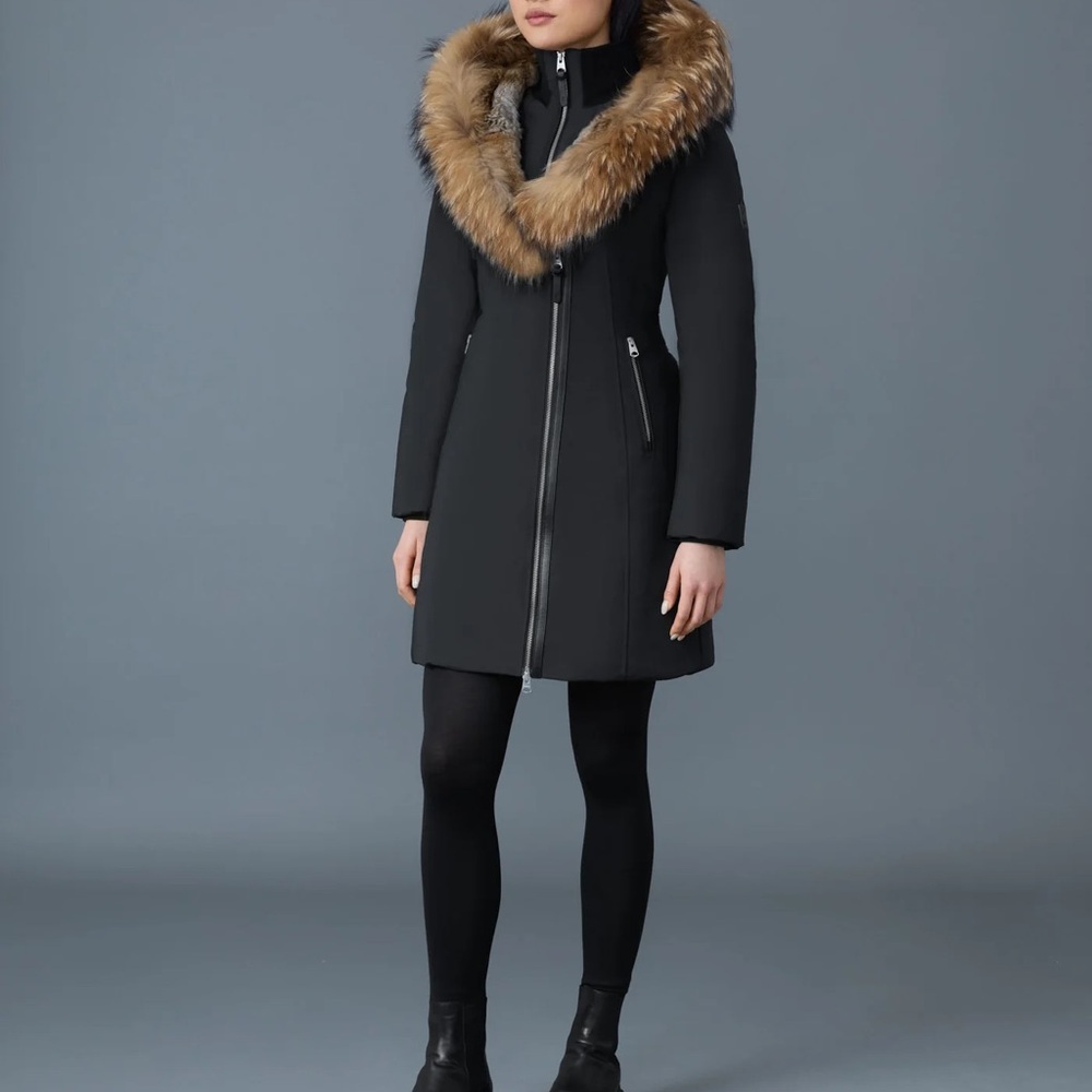 Mackage Black Coat with Brown Fur Trim